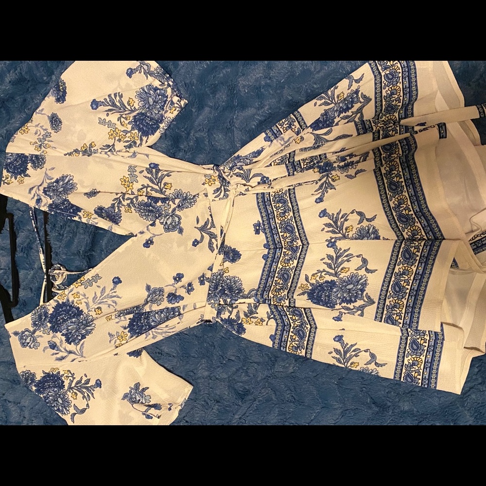 White with blue floral romper